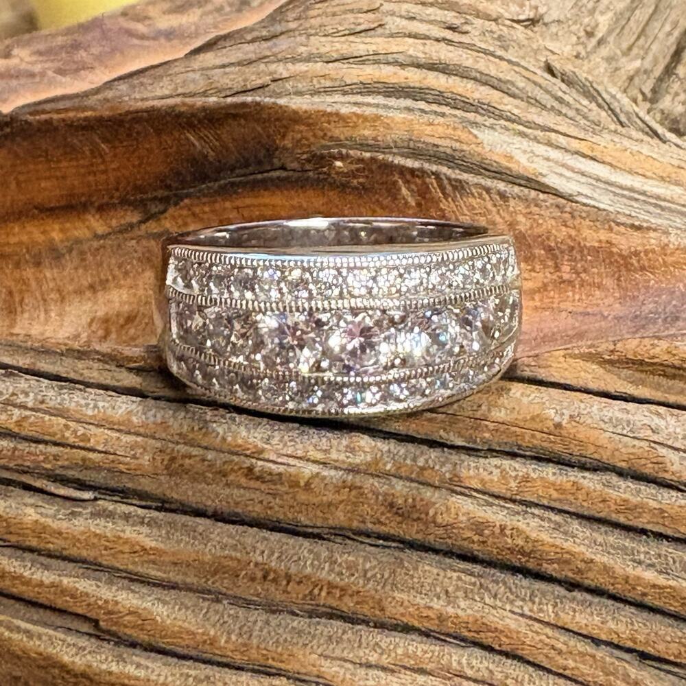 Sterling Silver and Cubic Zirconia Pave Set Band by FE Size 9